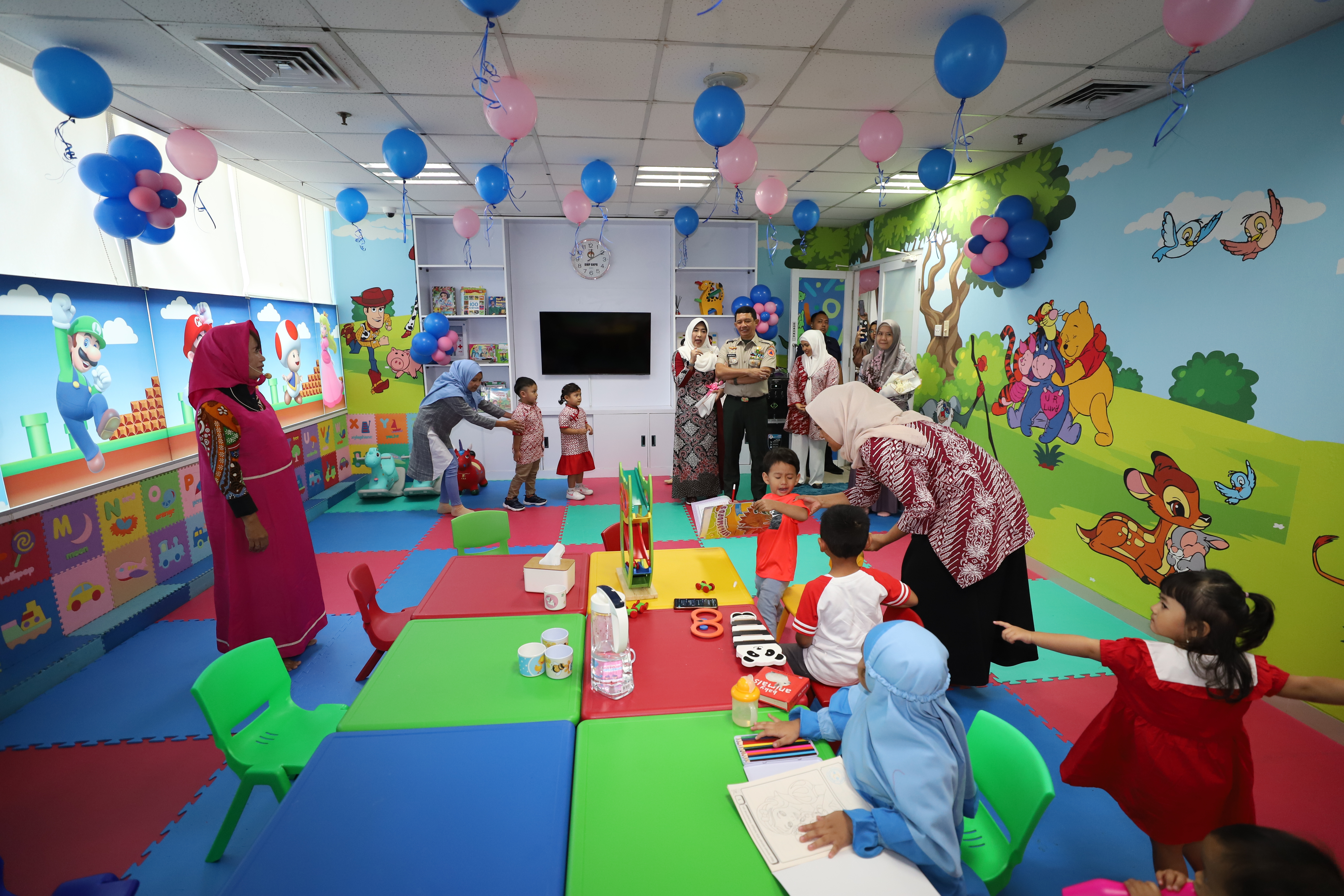 Suasana di dalam ruang Daycare Cinta Agnimaya BNPB setelah resmi beroperasi kembali sejak tanggal 1 Agustus 2023.